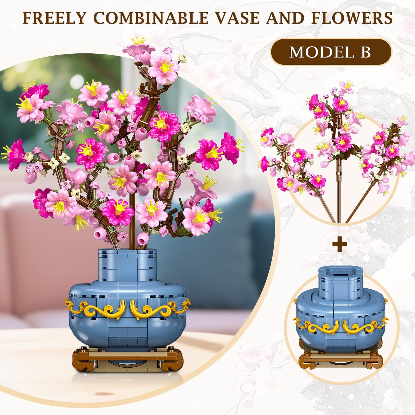 HOGOKIDS Flowers Cherry-Blossom Bonsai Building Set – 2-in-1 Artificial Bonsai for Home Decor (775 PCS)