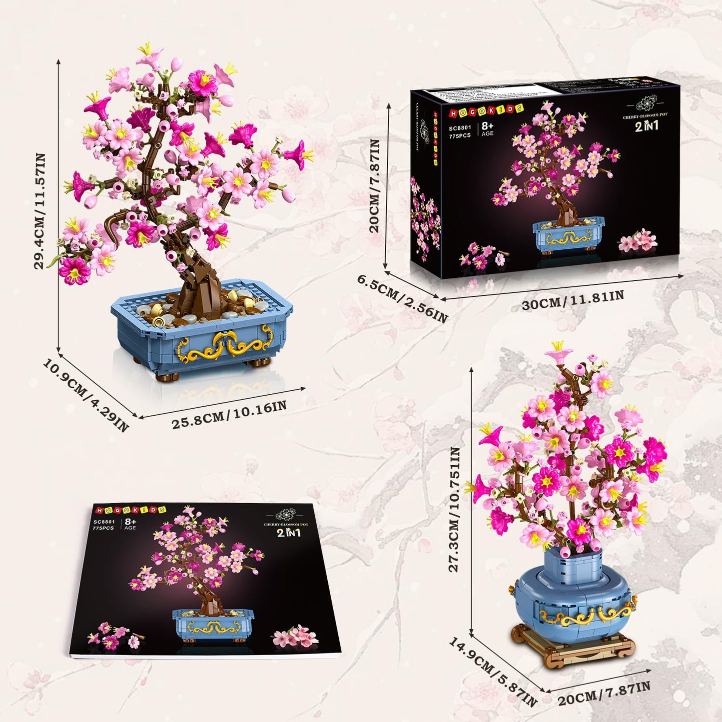 HOGOKIDS Flowers Cherry-Blossom Bonsai Building Set – 2-in-1 Artificial Bonsai for Home Decor (775 PCS)