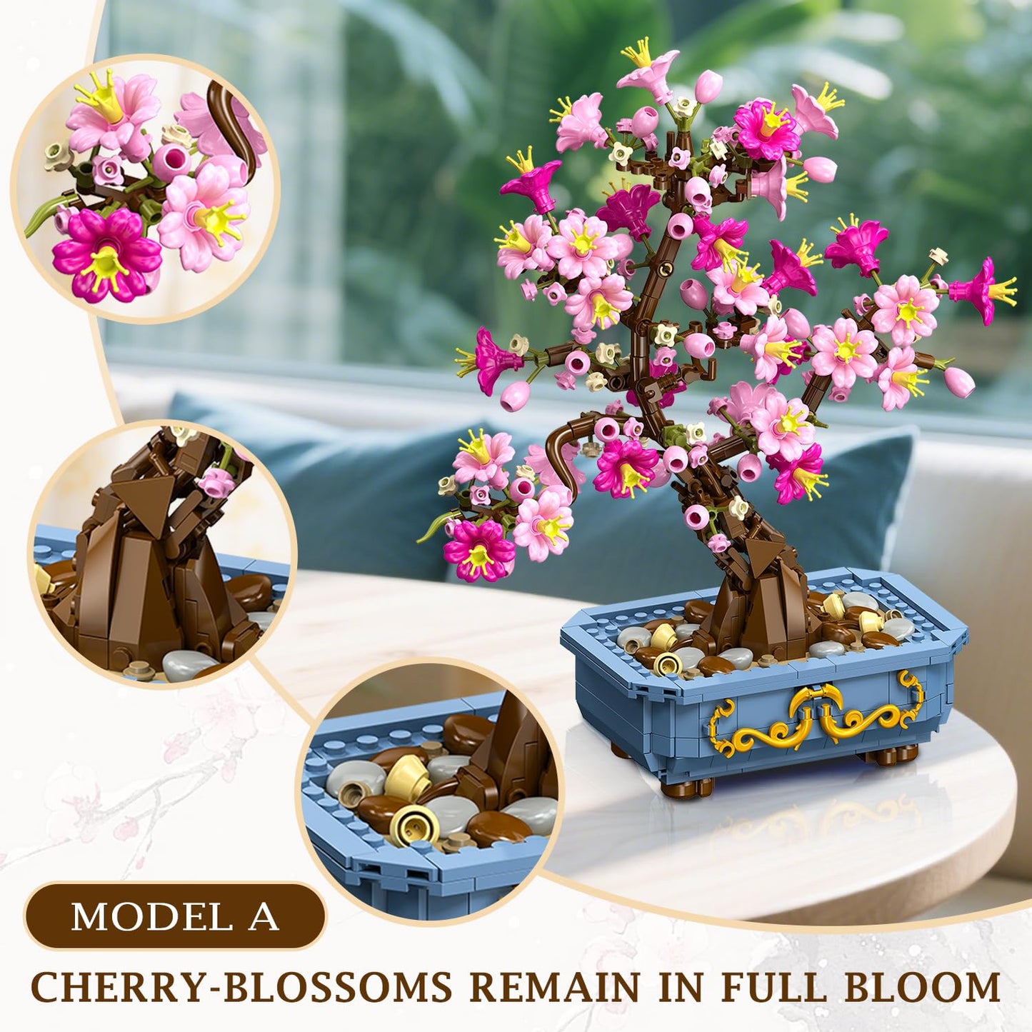 HOGOKIDS Flowers Cherry-Blossom Bonsai Building Set – 2-in-1 Artificial Bonsai for Home Decor (775 PCS)