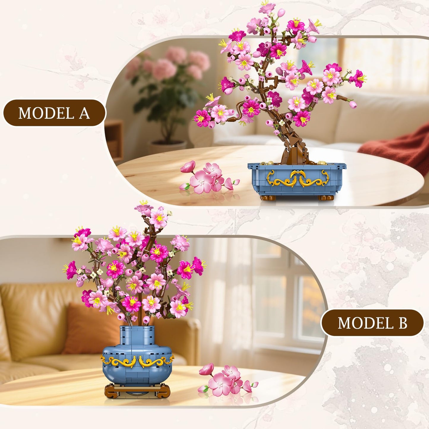 HOGOKIDS Flowers Cherry-Blossom Bonsai Building Set – 2-in-1 Artificial Bonsai for Home Decor (775 PCS)