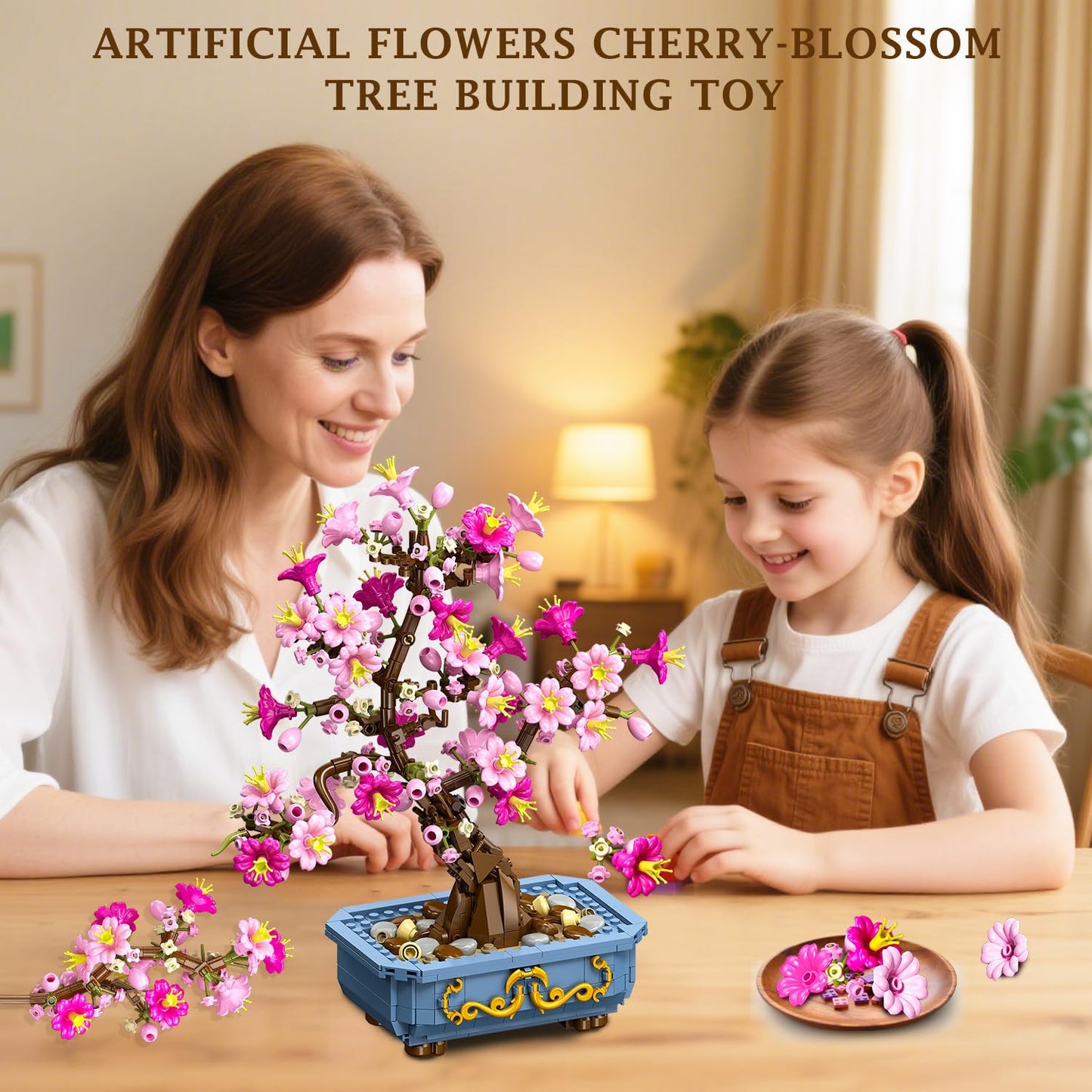 HOGOKIDS Flowers Cherry-Blossom Bonsai Building Set – 2-in-1 Artificial Bonsai for Home Decor (775 PCS)