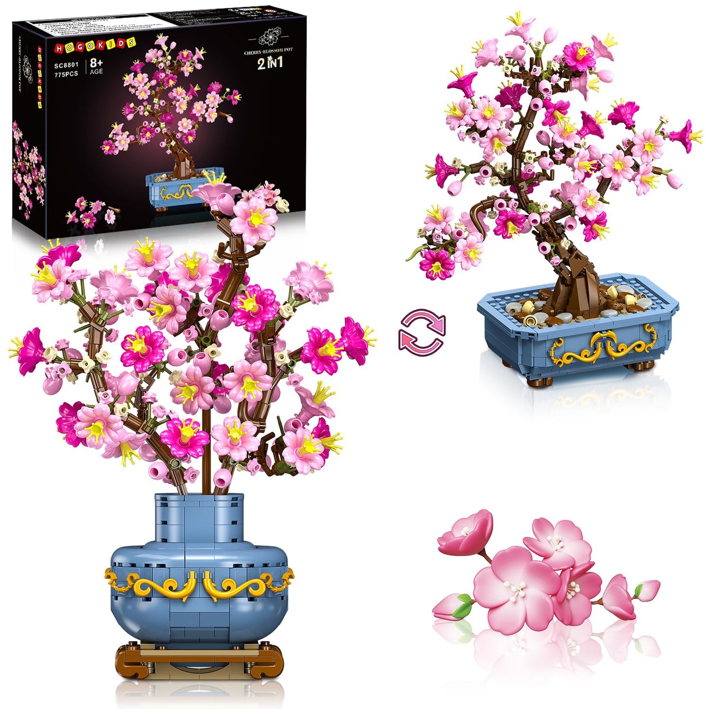 HOGOKIDS Flowers Cherry-Blossom Bonsai Building Set – 2-in-1 Artificial Bonsai for Home Decor (775 PCS)
