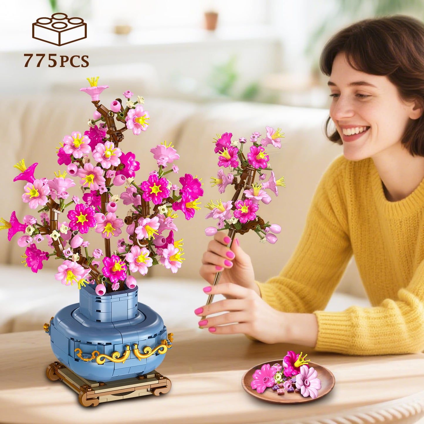 HOGOKIDS Flowers Cherry-Blossom Bonsai Building Set – 2-in-1 Artificial Bonsai for Home Decor (775 PCS)