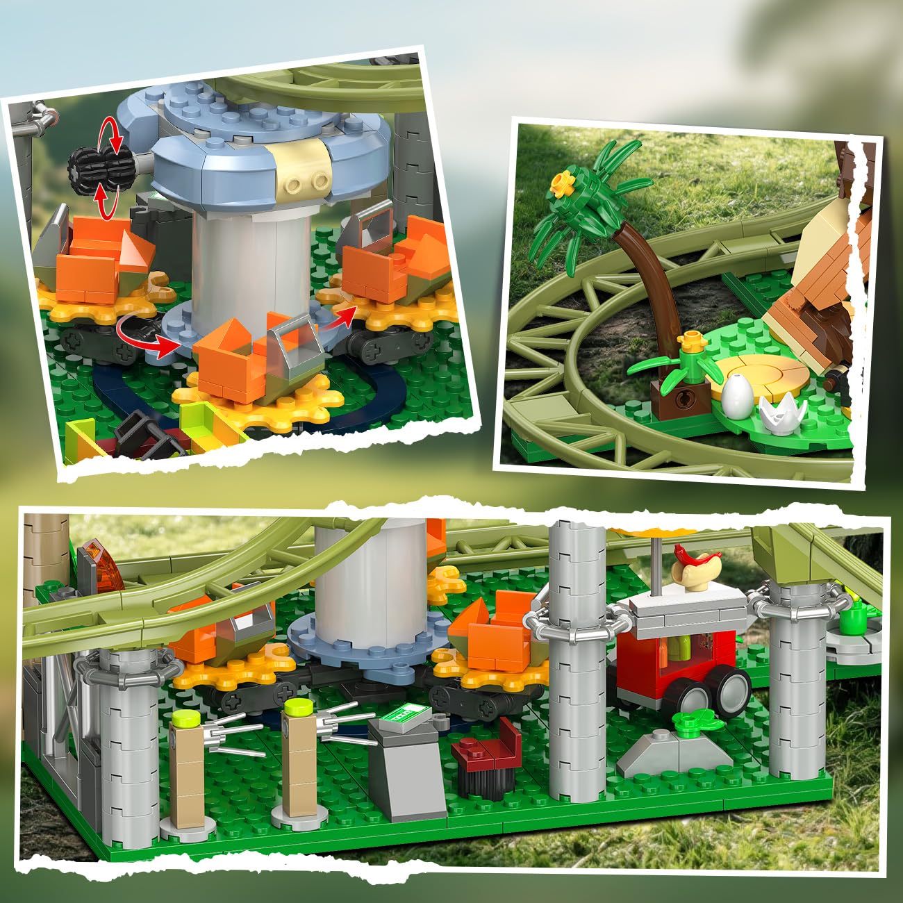 HOGOKIDS Dinosaur Roller Coaster Set – 1222-Pieces with Dinosaurs & Vehicle (Ages 8-12)