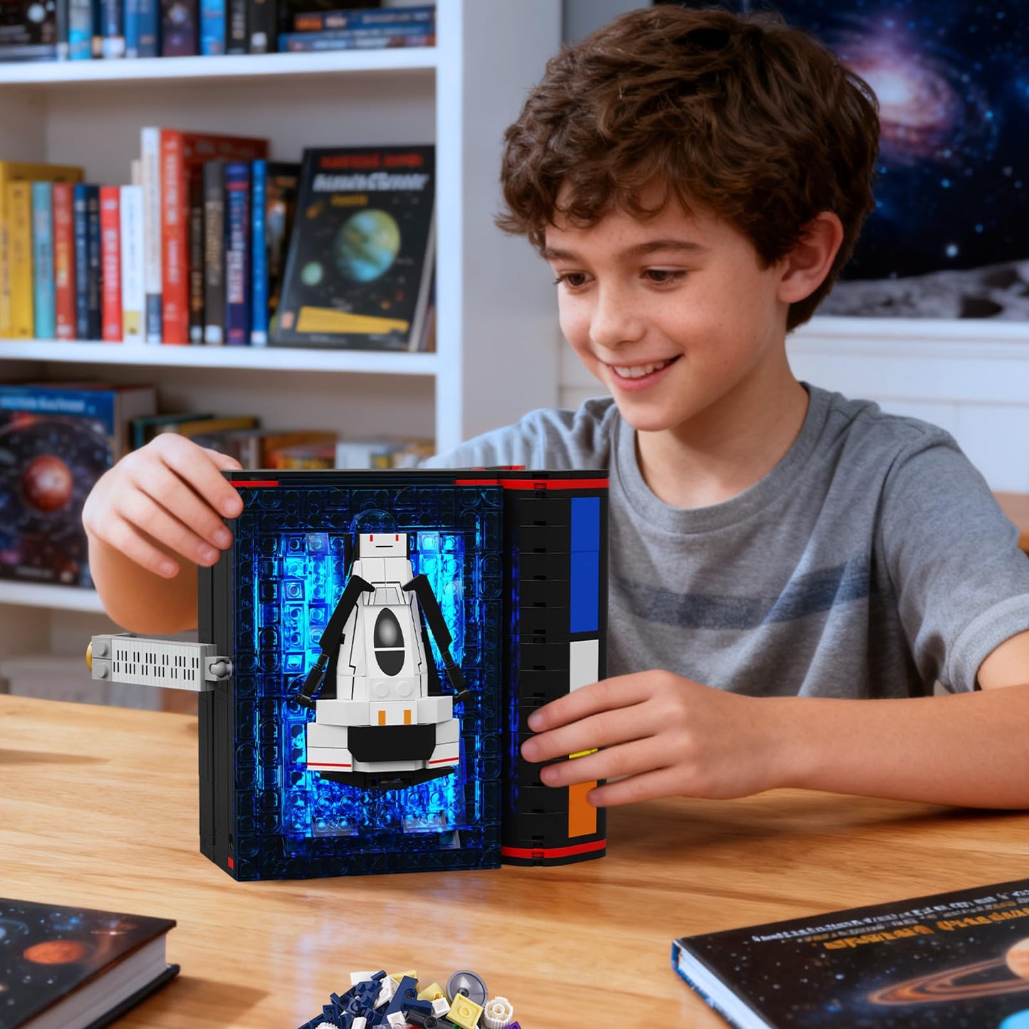 HOGOKIDS Magic Space Book Nook with LED Light – 945-Piece DIY Space Diorama
