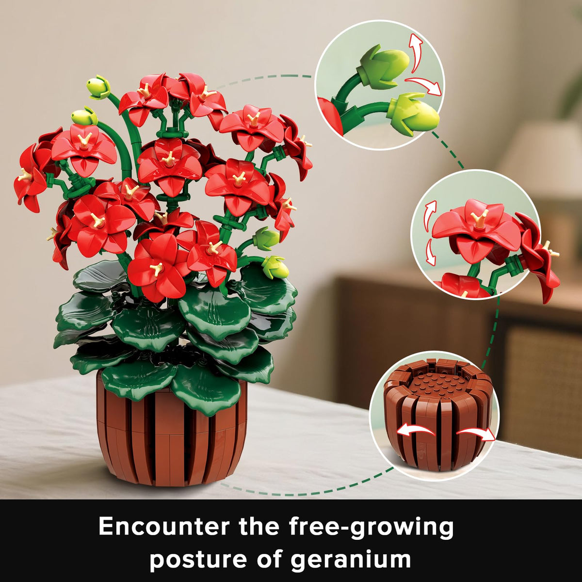 HOGOKIDS Flowers Botanical Geranium Building Set | 548pcs Artificial Bonsai for Home & Office Decor