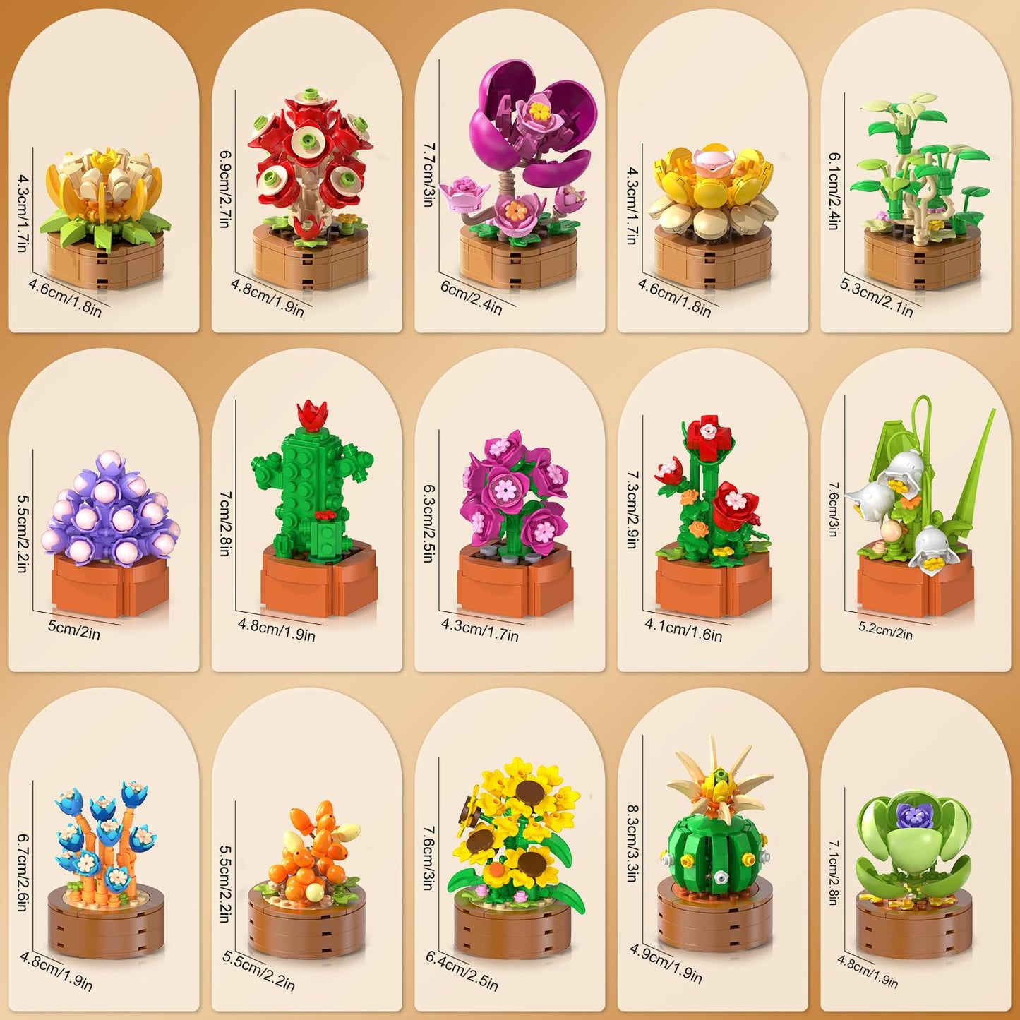 HOGOKIDS 15-Pack Valentines Flowers & Succulents Mini Building Set – 1314PCS