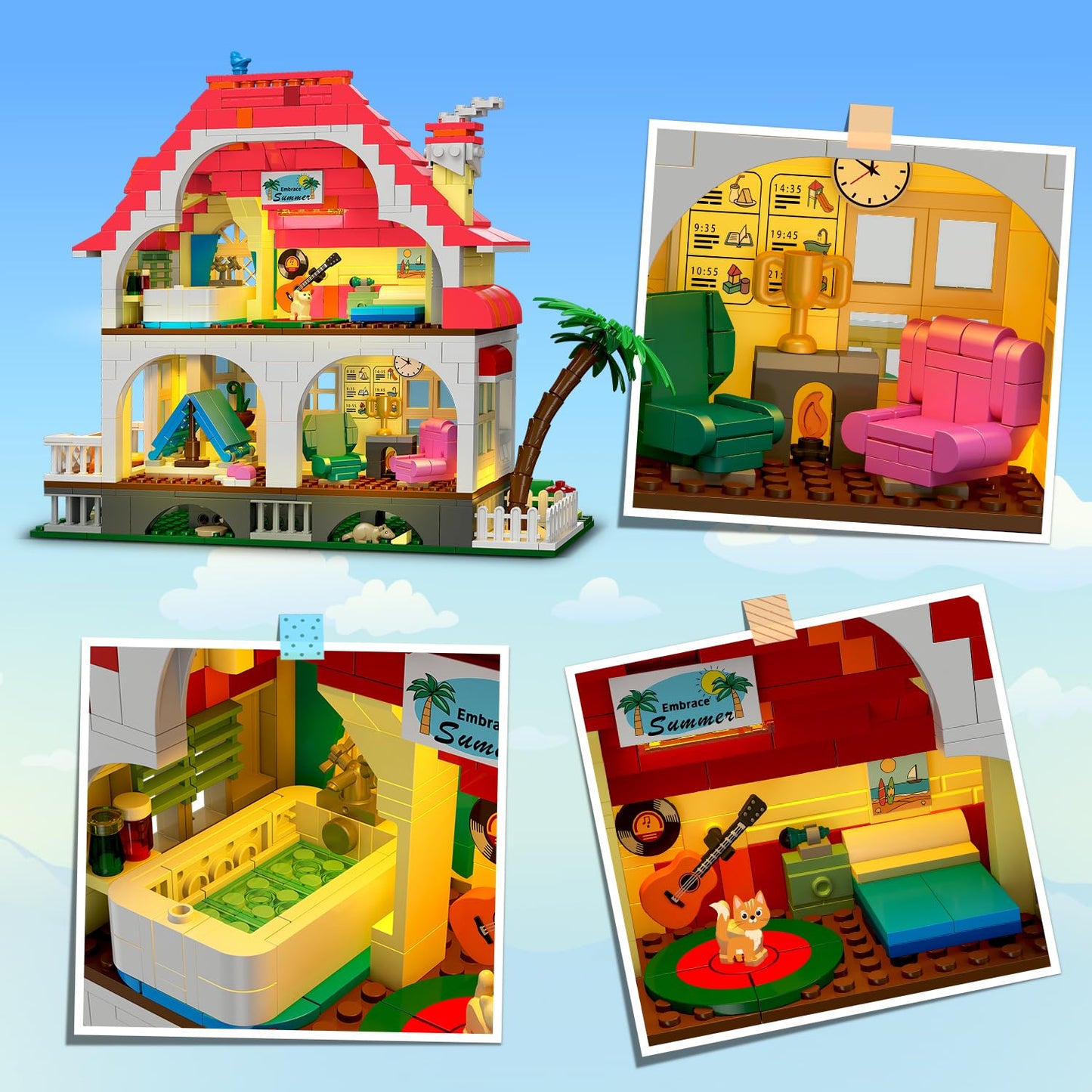 HOGOKIDS Girls House Building Set with LED Lights – Family Villa Playset for Kids 6+