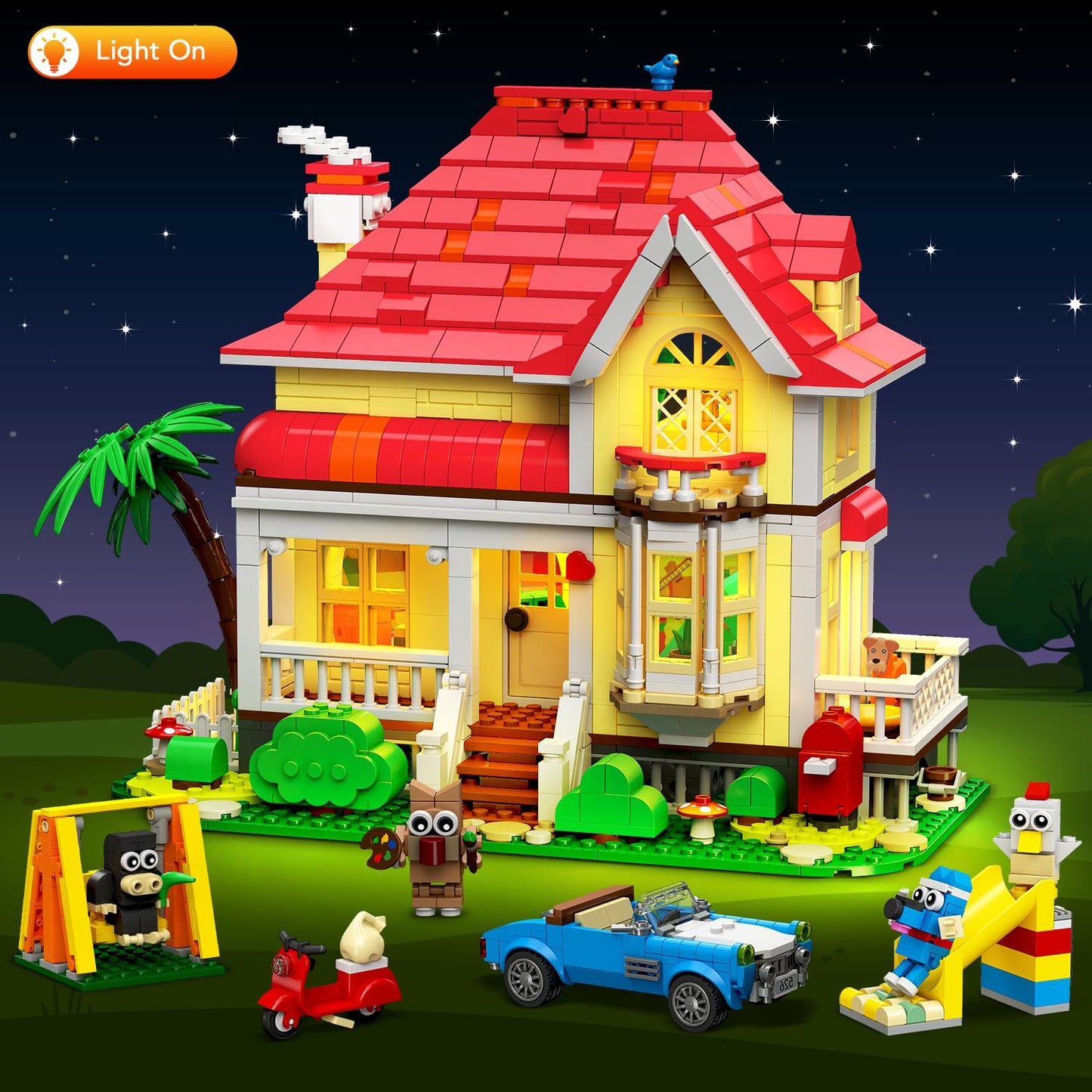 HOGOKIDS Girls House Building Set with LED Lights – Family Villa Playset for Kids 6+