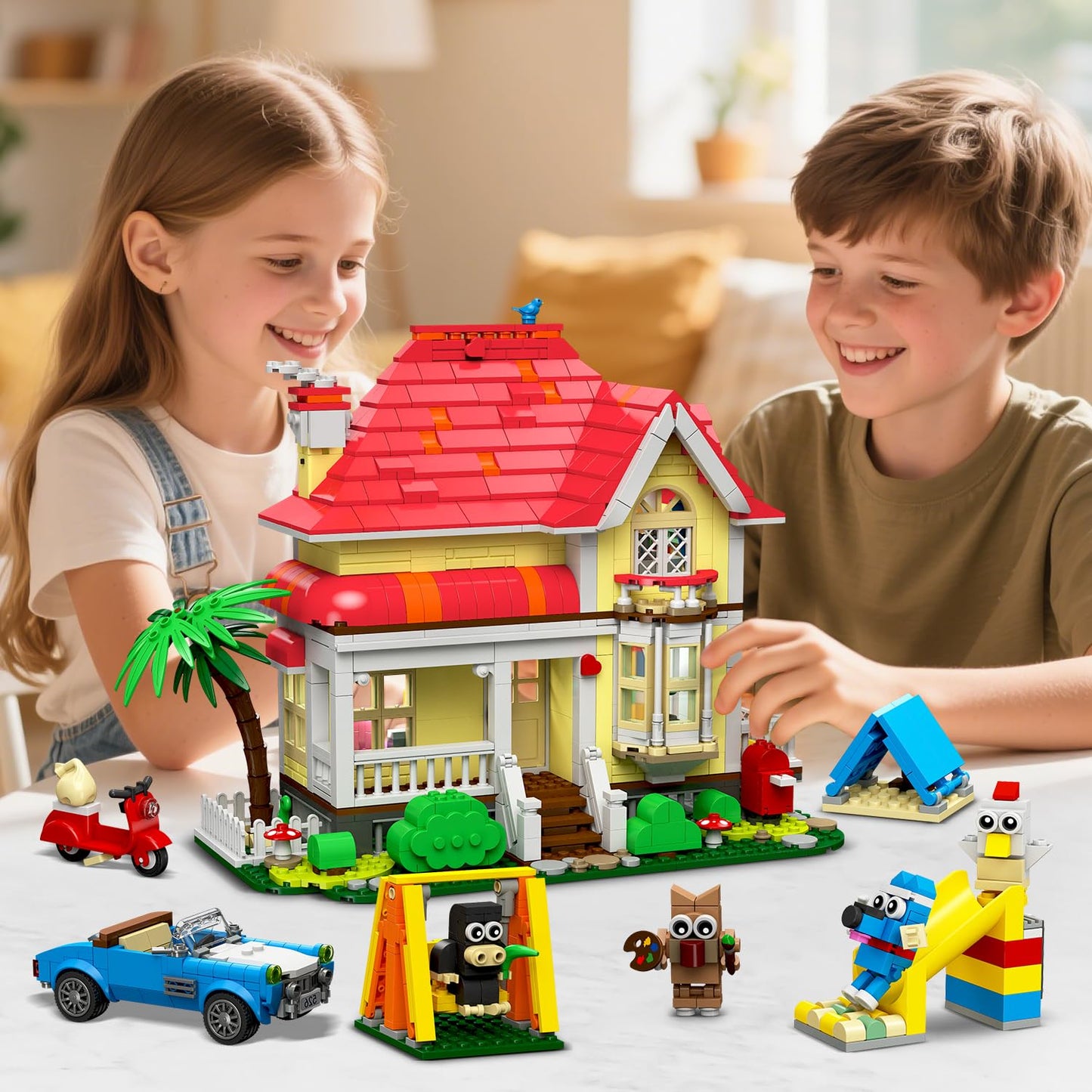 HOGOKIDS Girls House Building Set with LED Lights – Family Villa Playset for Kids 6+