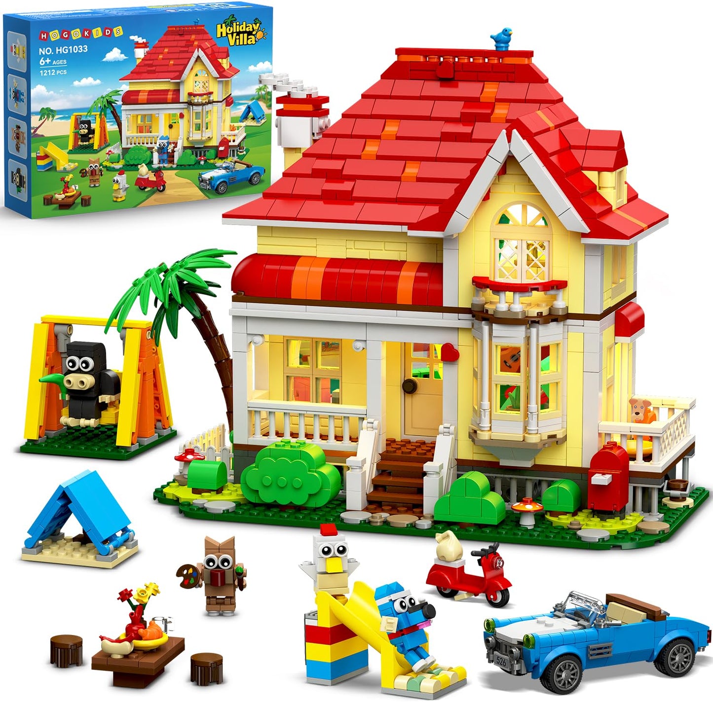 HOGOKIDS Girls House Building Set with LED Lights – Family Villa Playset for Kids 6+