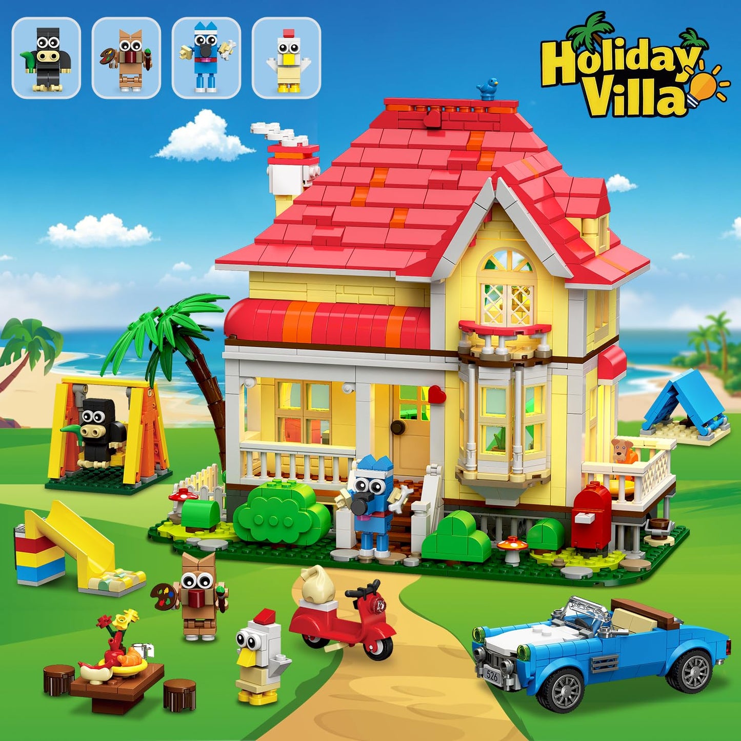 HOGOKIDS Girls House Building Set with LED Lights – Family Villa Playset for Kids 6+