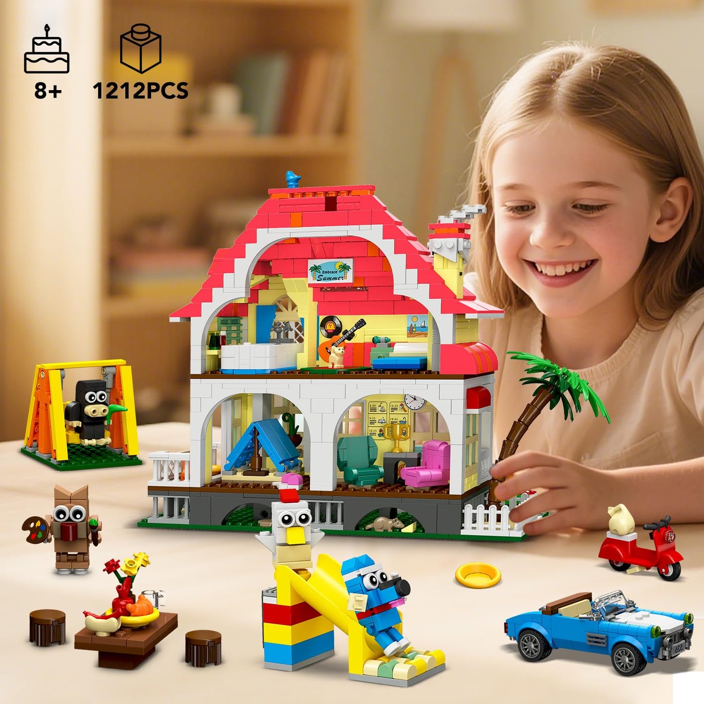 HOGOKIDS Girls House Building Set with LED Lights – Family Villa Playset for Kids 6+