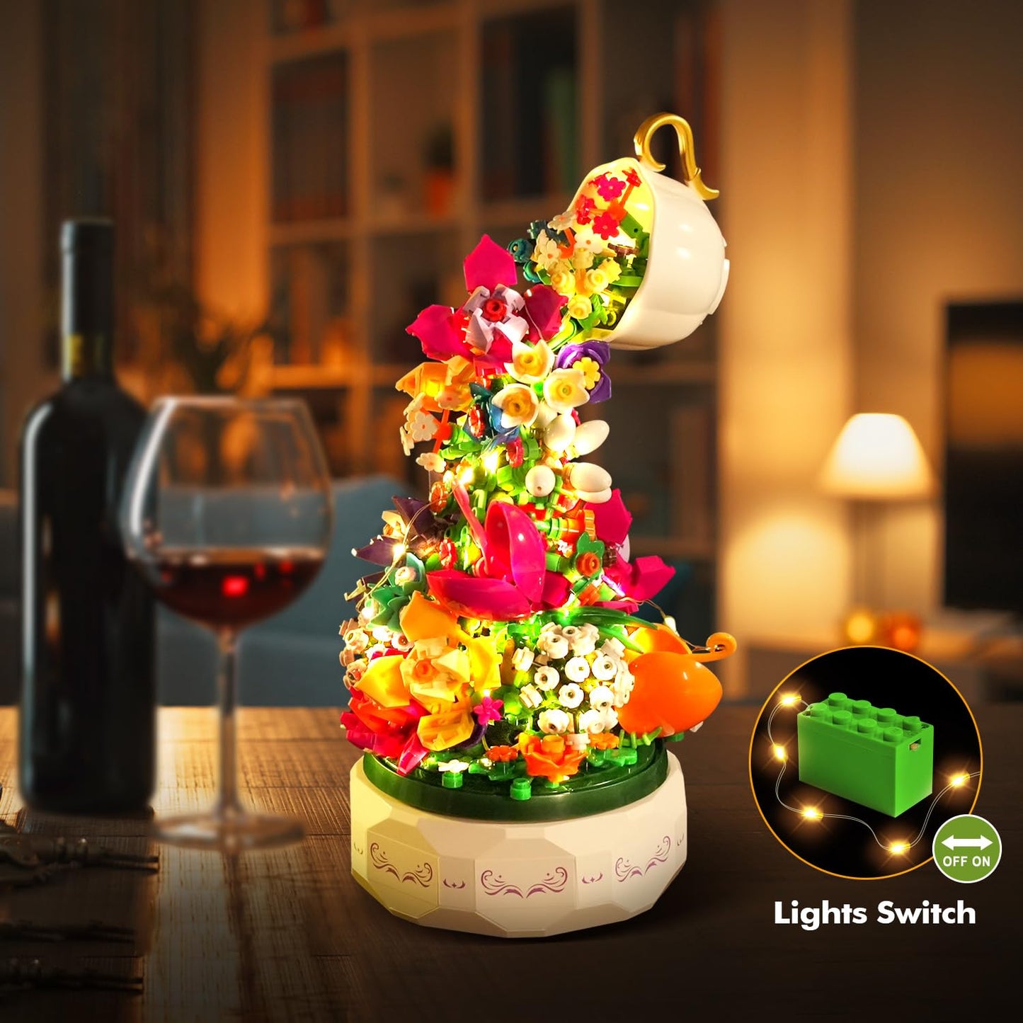 HOGOKIDS Flowers Music Box Building Block Kit with Light - 571PCS | Romantic Botanical Decor Gift