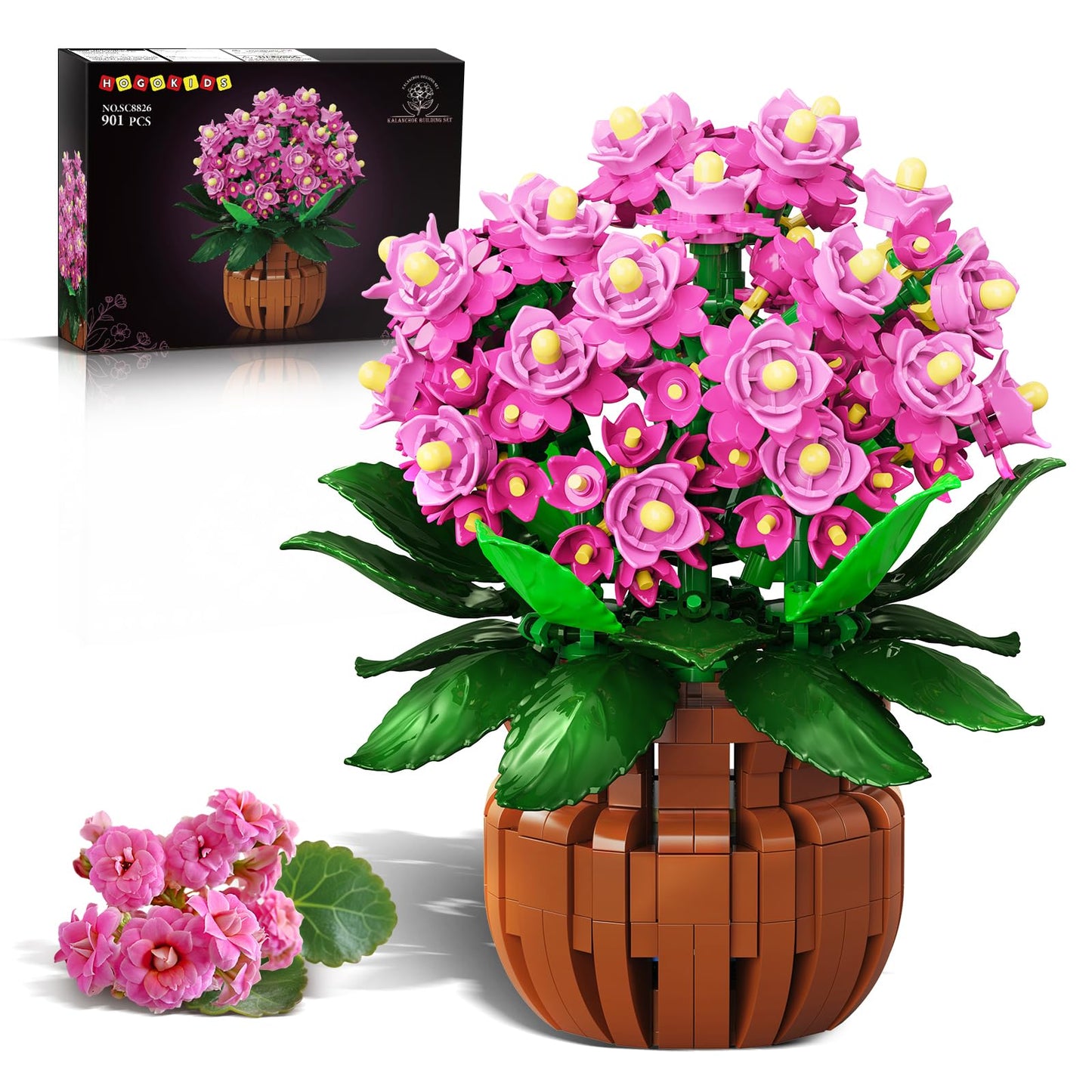 HOGOKIDS Flowers Botanical Kalanchoe Bonsai Building Set – 901PCS, Artificial Potted Plant Gift