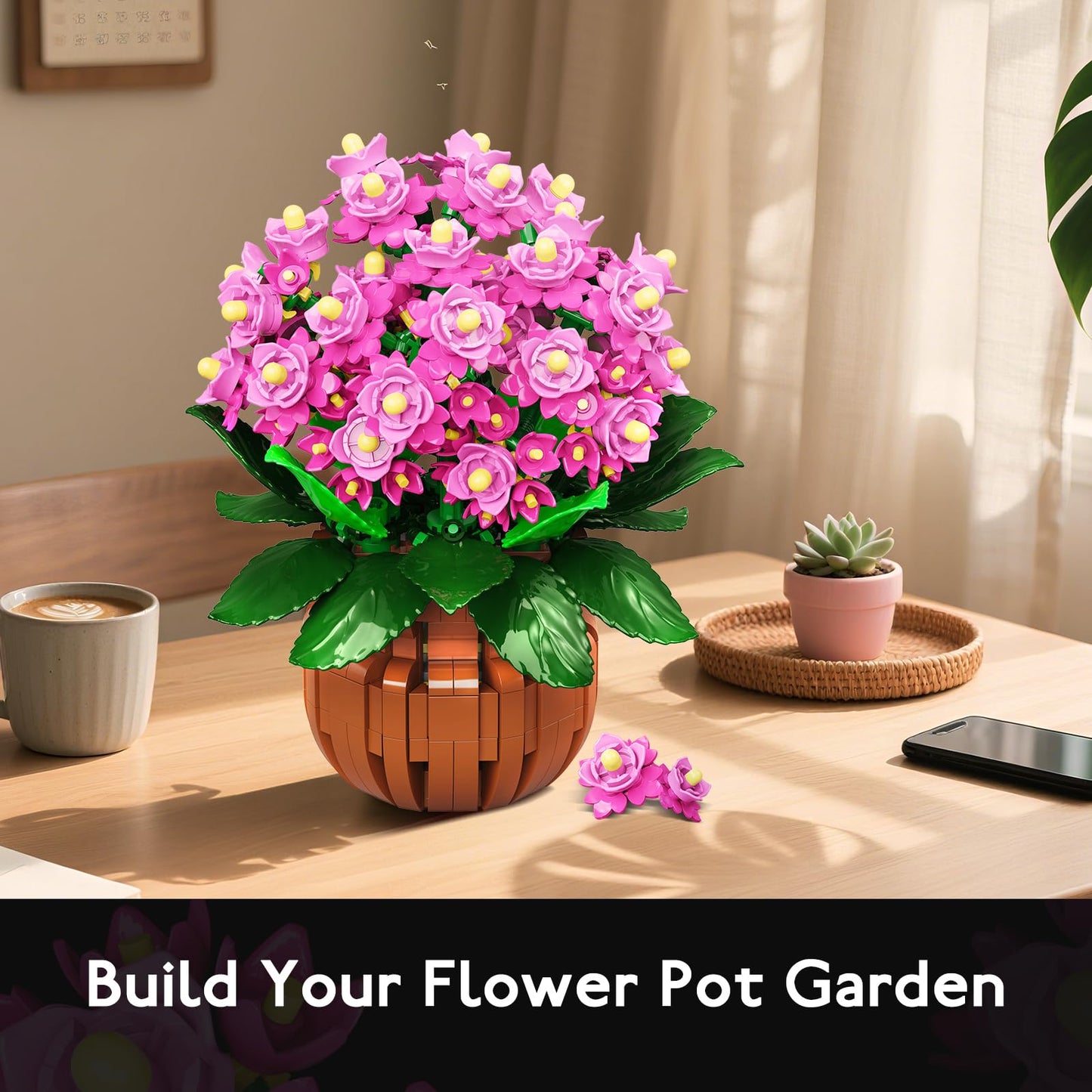 HOGOKIDS Flowers Botanical Kalanchoe Bonsai Building Set – 901PCS, Artificial Potted Plant Gift