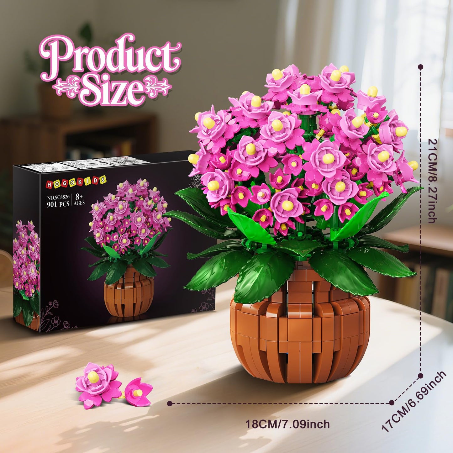 HOGOKIDS Flowers Botanical Kalanchoe Bonsai Building Set – 901PCS, Artificial Potted Plant Gift