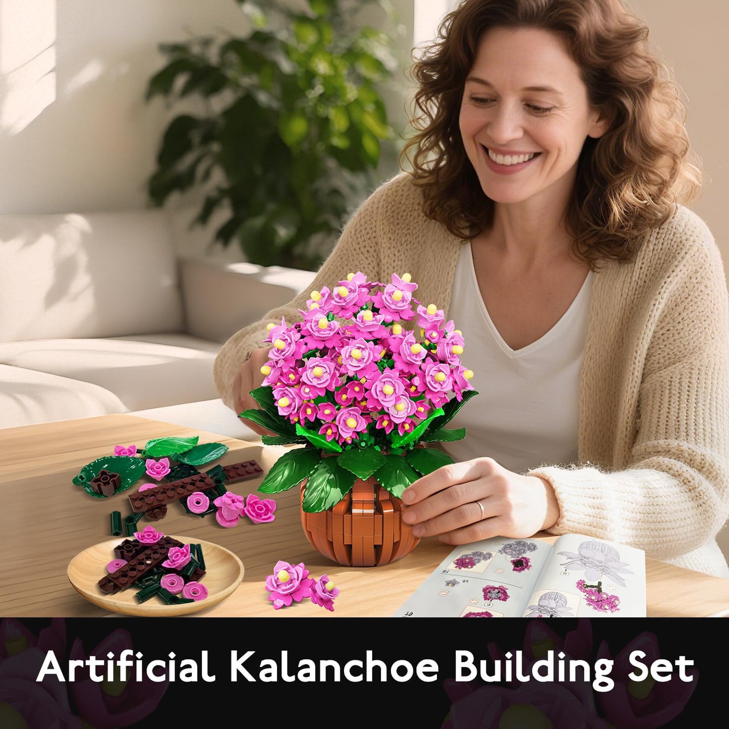 HOGOKIDS Flowers Botanical Kalanchoe Bonsai Building Set – 901PCS, Artificial Potted Plant Gift