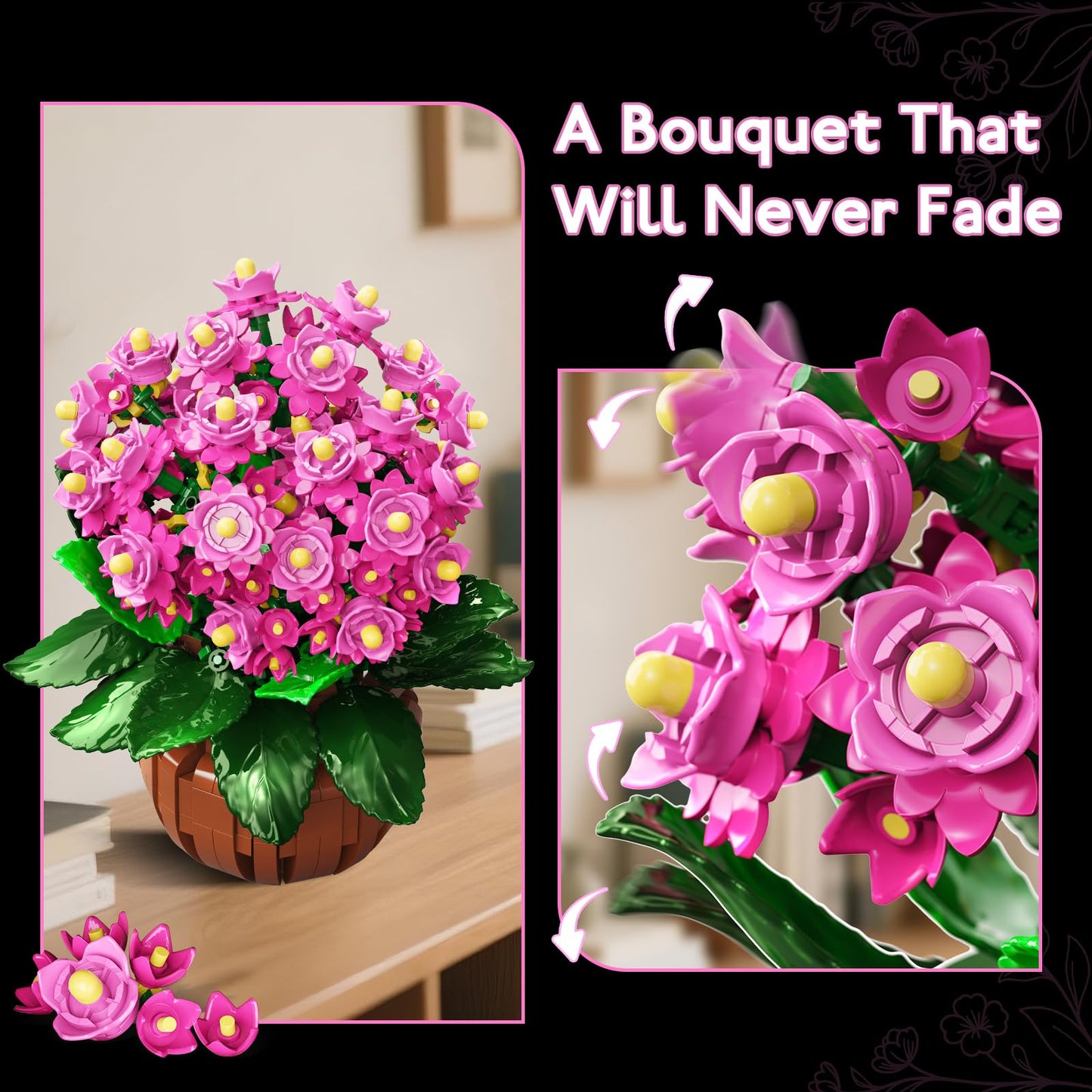 HOGOKIDS Flowers Botanical Kalanchoe Bonsai Building Set – 901PCS, Artificial Potted Plant Gift