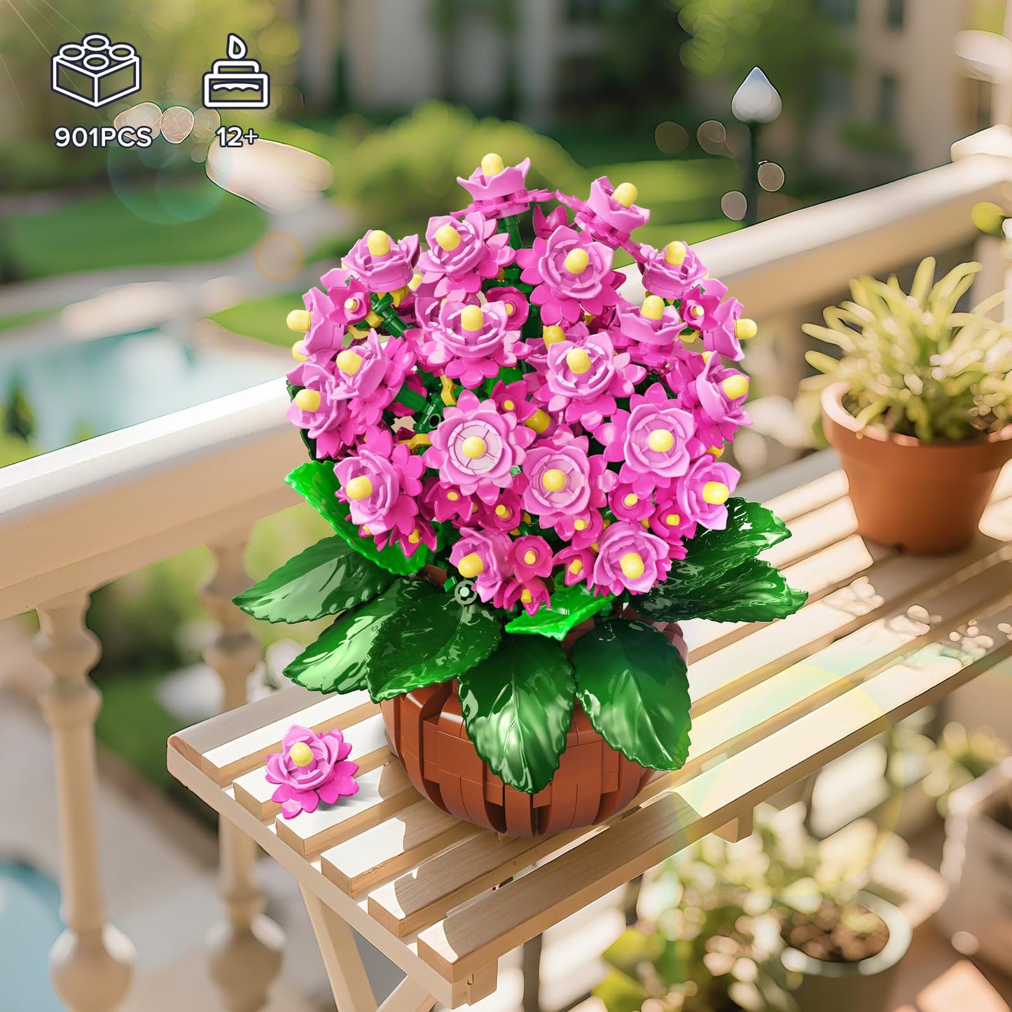 HOGOKIDS Flowers Botanical Kalanchoe Bonsai Building Set – 901PCS, Artificial Potted Plant Gift