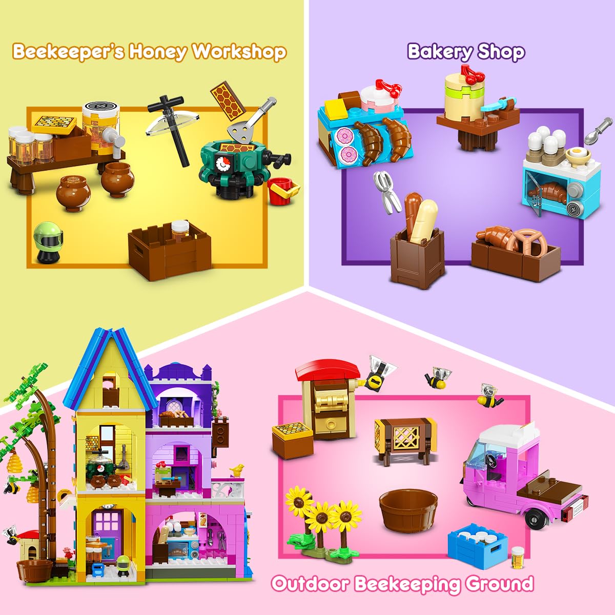 HOGOKIDS Beekeeping & Bakery House - 1084-Piece LED Building Toy for Kids 8–14