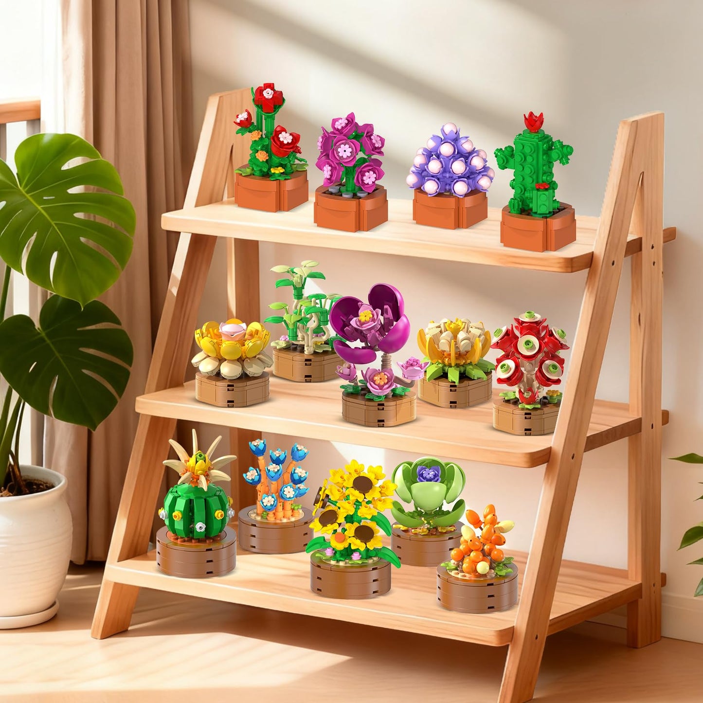 HOGOKIDS 15-Pack Valentines Flowers & Succulents Mini Building Set – 1314PCS