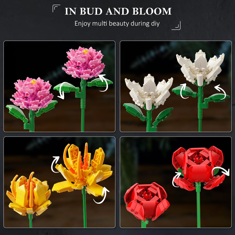 HOGOKIDS Flower Bouquet Set for Adults – 1461PCS DIY Floral Kit & Gift