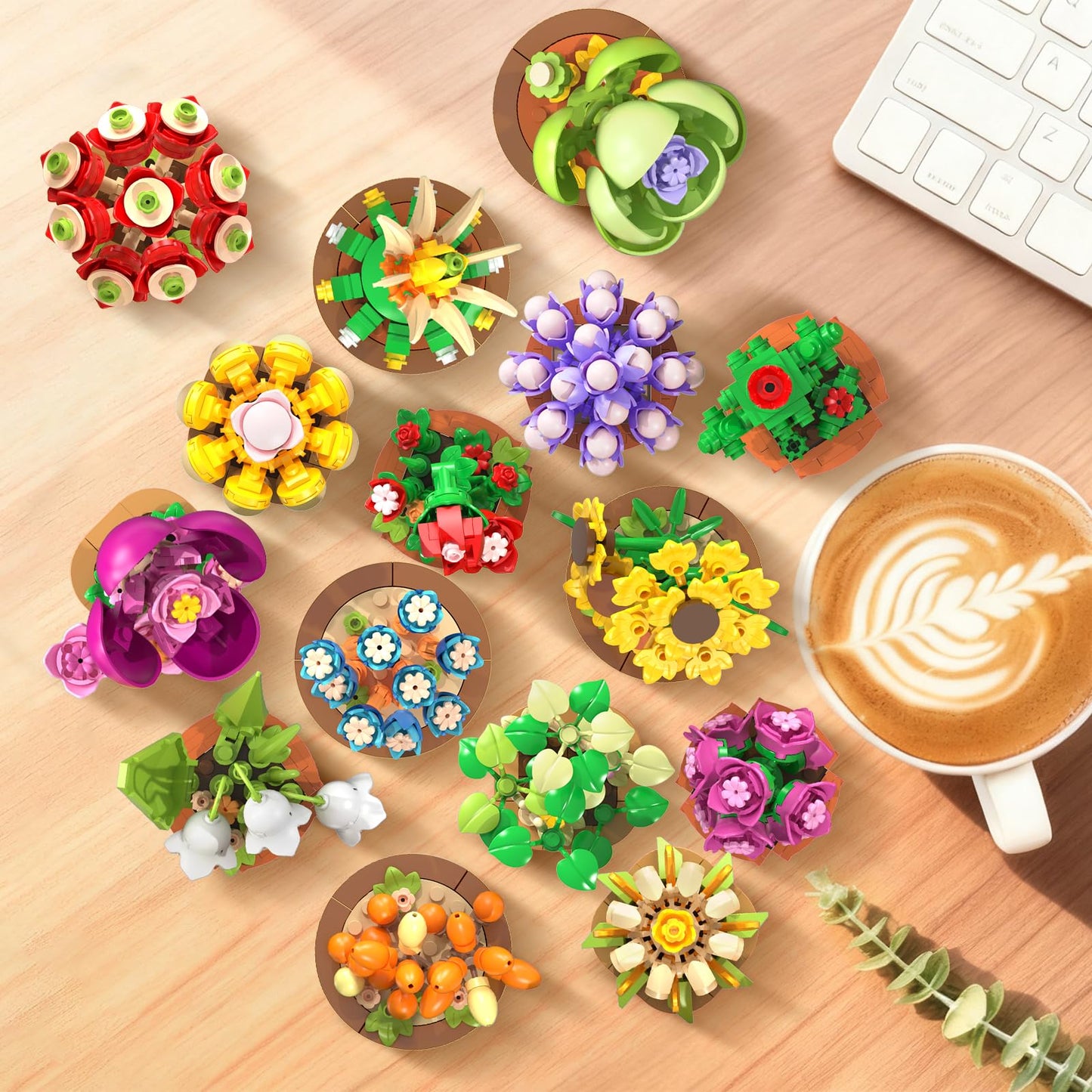 HOGOKIDS 15-Pack Valentines Flowers & Succulents Mini Building Set – 1314PCS
