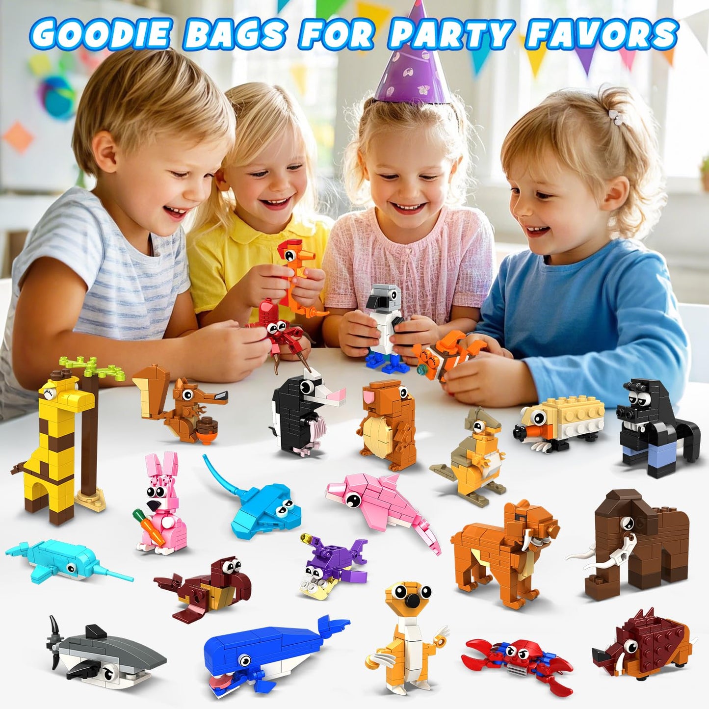 HOGOKIDS 24-Pack Valentines Party Favors – Animal Building Blocks for Kids 6+