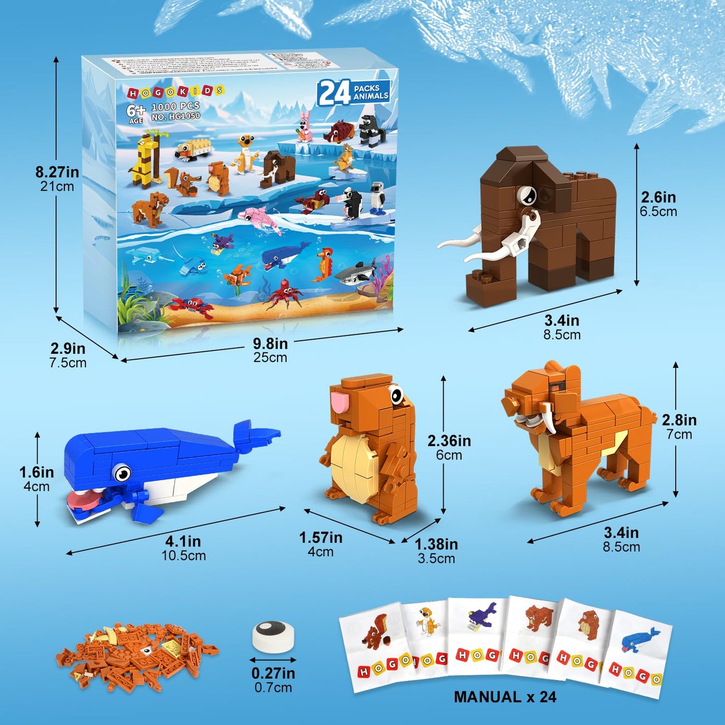 HOGOKIDS 24-Pack Valentines Party Favors – Animal Building Blocks for Kids 6+