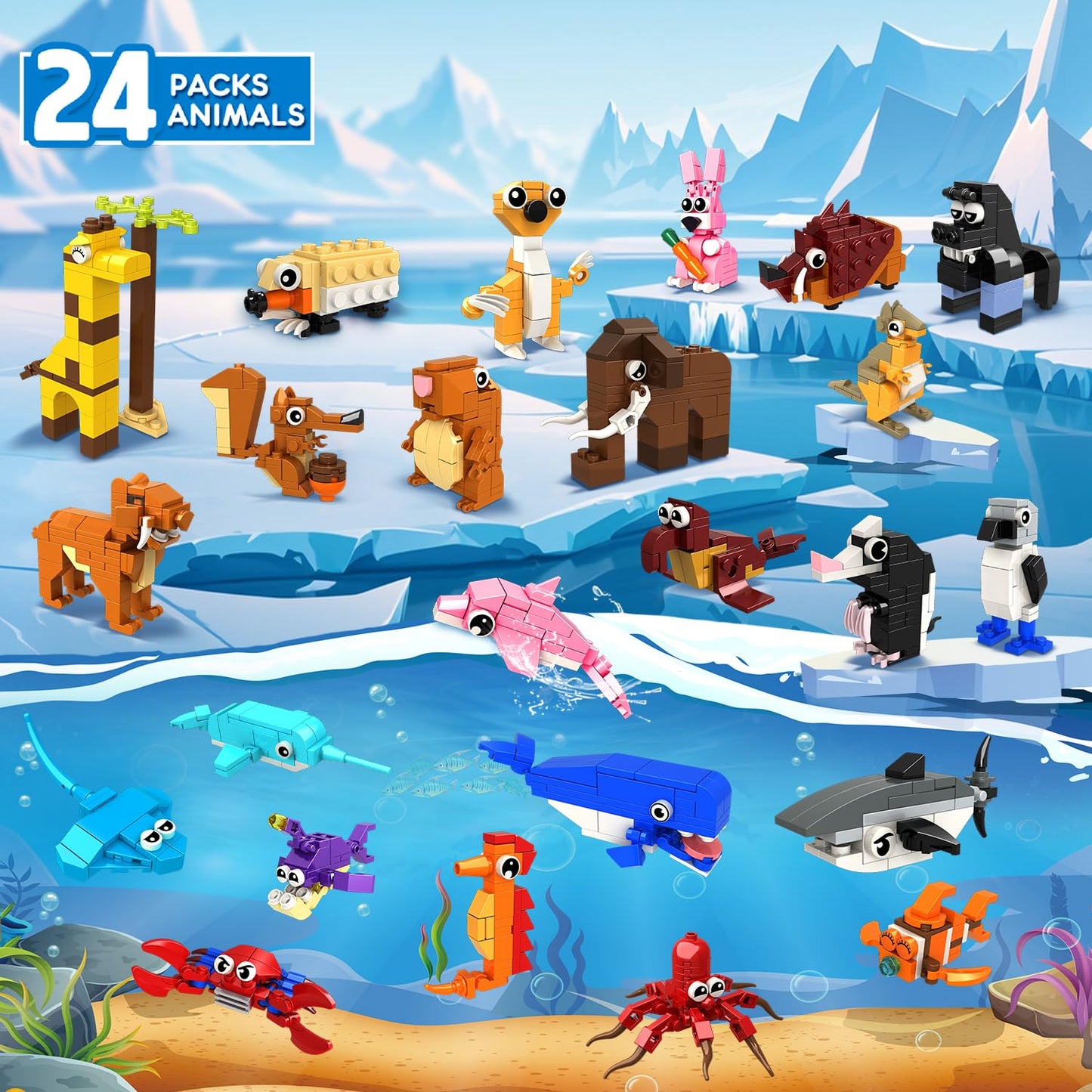 HOGOKIDS 24-Pack Valentines Party Favors – Animal Building Blocks for Kids 6+