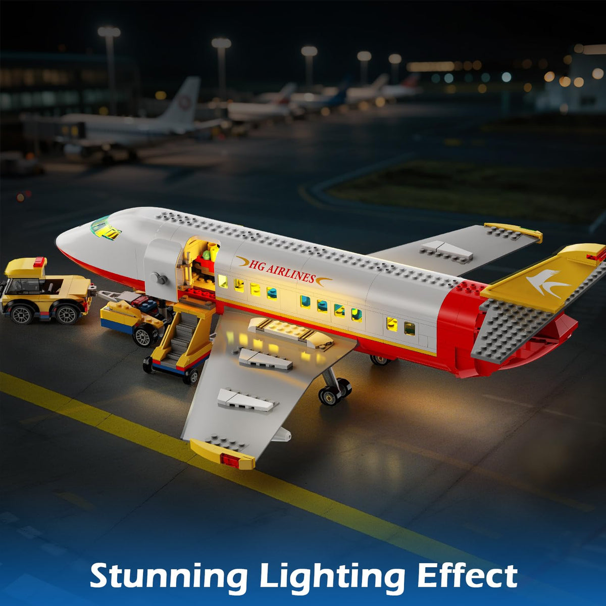HOGOKIDS 2-Style City Airplane Building Set with LED Light — Plane Building Blocks with 3 Cars (Ages 6-12+)