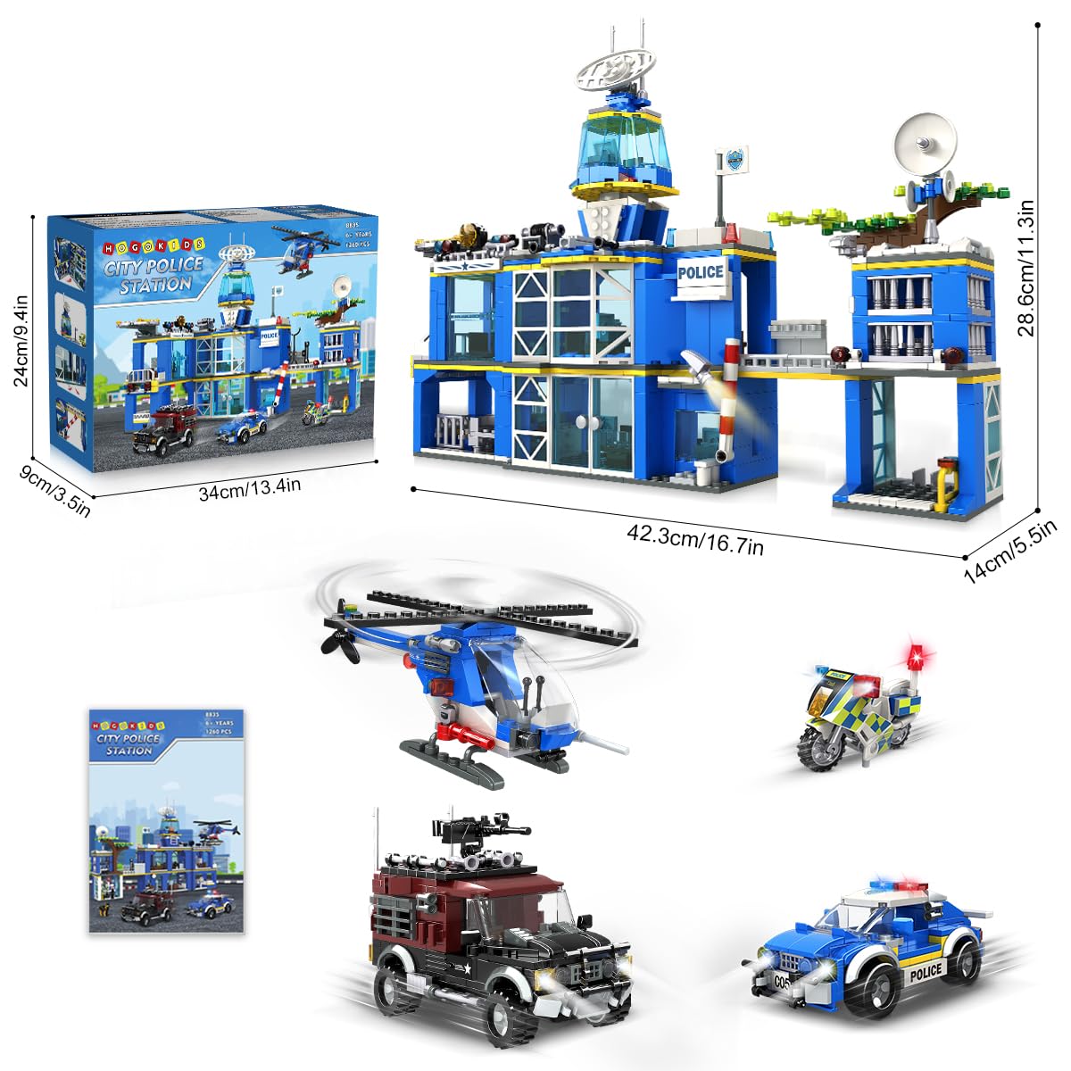 HOGOKIDS City Police Station Building Set – 1260 PCS STEM Police Toys for Kids 8-12+