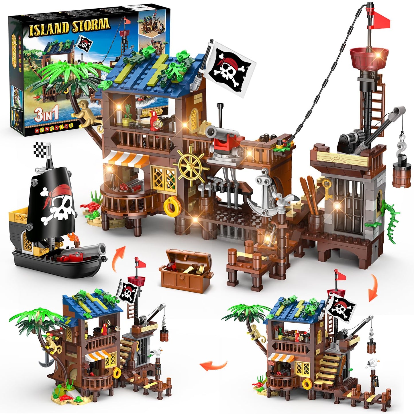 HOGOKIDS Pirate Ship House with LED Light – 781 Pcs STEM Kit (Ages 6-12+)