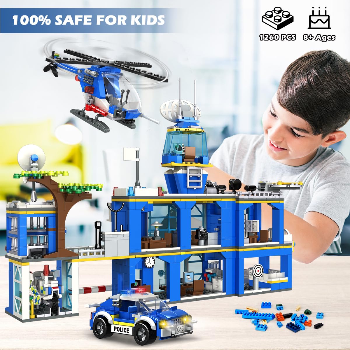 HOGOKIDS City Police Station Building Set – 1260 PCS STEM Police Toys for Kids 8-12+