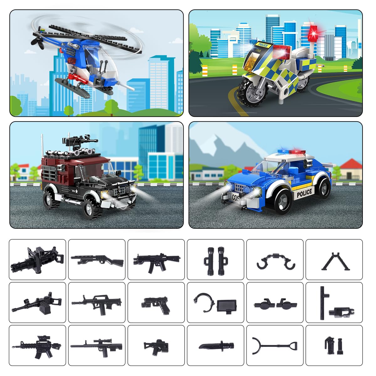 HOGOKIDS City Police Station Building Set – 1260 PCS STEM Police Toys for Kids 8-12+
