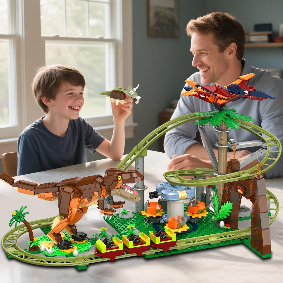 HOGOKIDS Dinosaur Roller Coaster Set – 1222-Pieces with Dinosaurs & Vehicle (Ages 8-12)