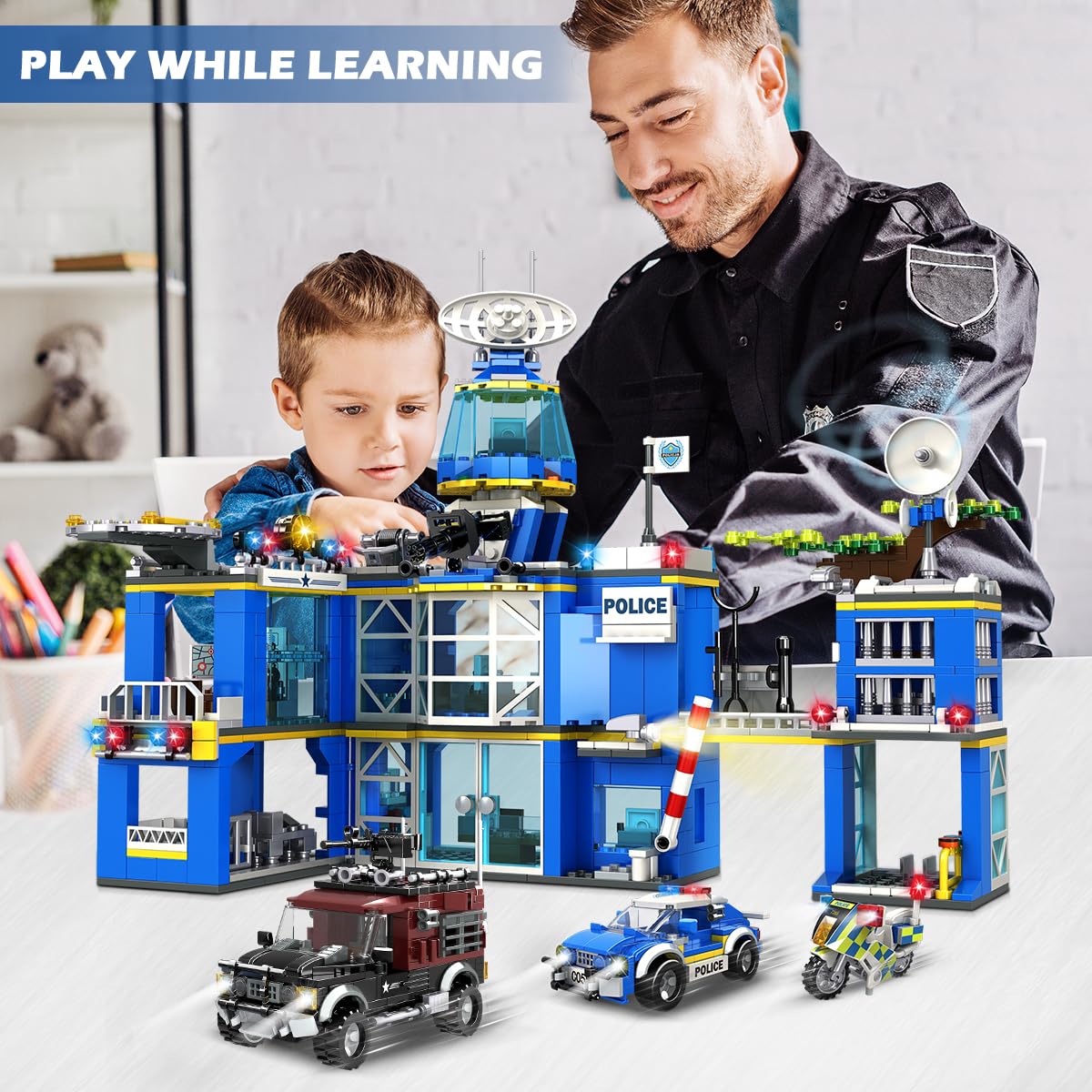 HOGOKIDS City Police Station Building Set – 1260 PCS STEM Police Toys for Kids 8-12+