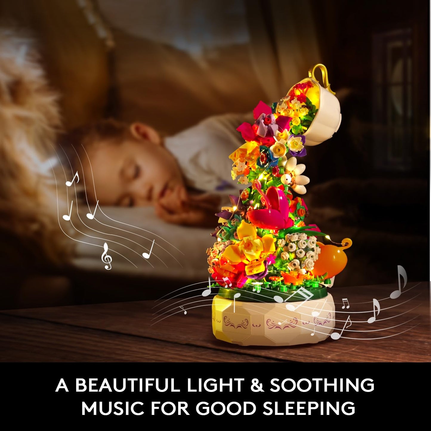 HOGOKIDS Flowers Music Box Building Block Kit with Light - 571PCS | Romantic Botanical Decor Gift
