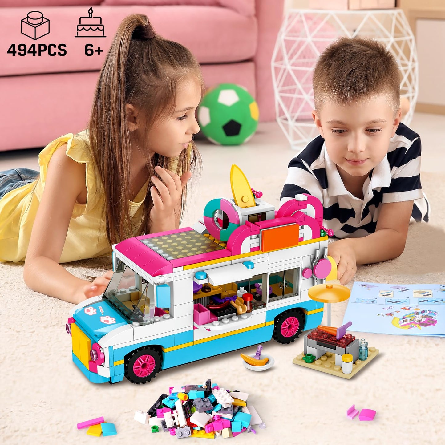 HOGOKIDS 3-in-1 Camper Van Building Set – 494 PCS for Kids 6–12