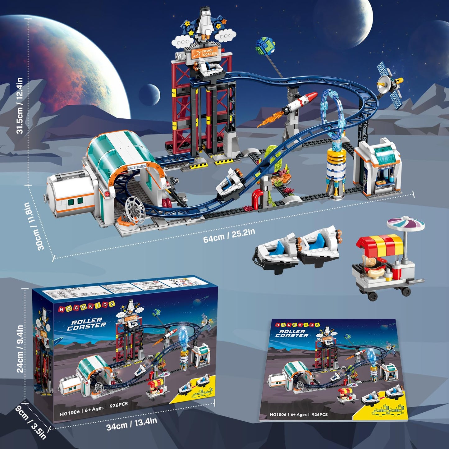 HOGOKIDS Space Roller Coaster Building Toy 926-Piece Set with Lift Platform