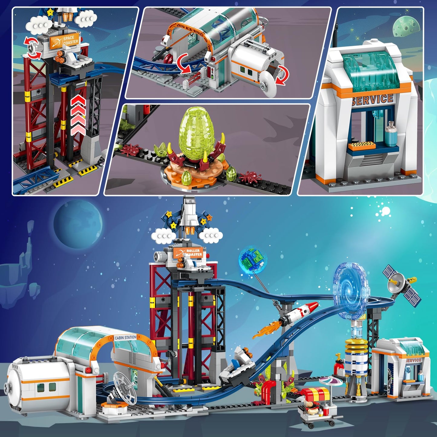 HOGOKIDS Space Roller Coaster Building Toy 926-Piece Set with Lift Platform