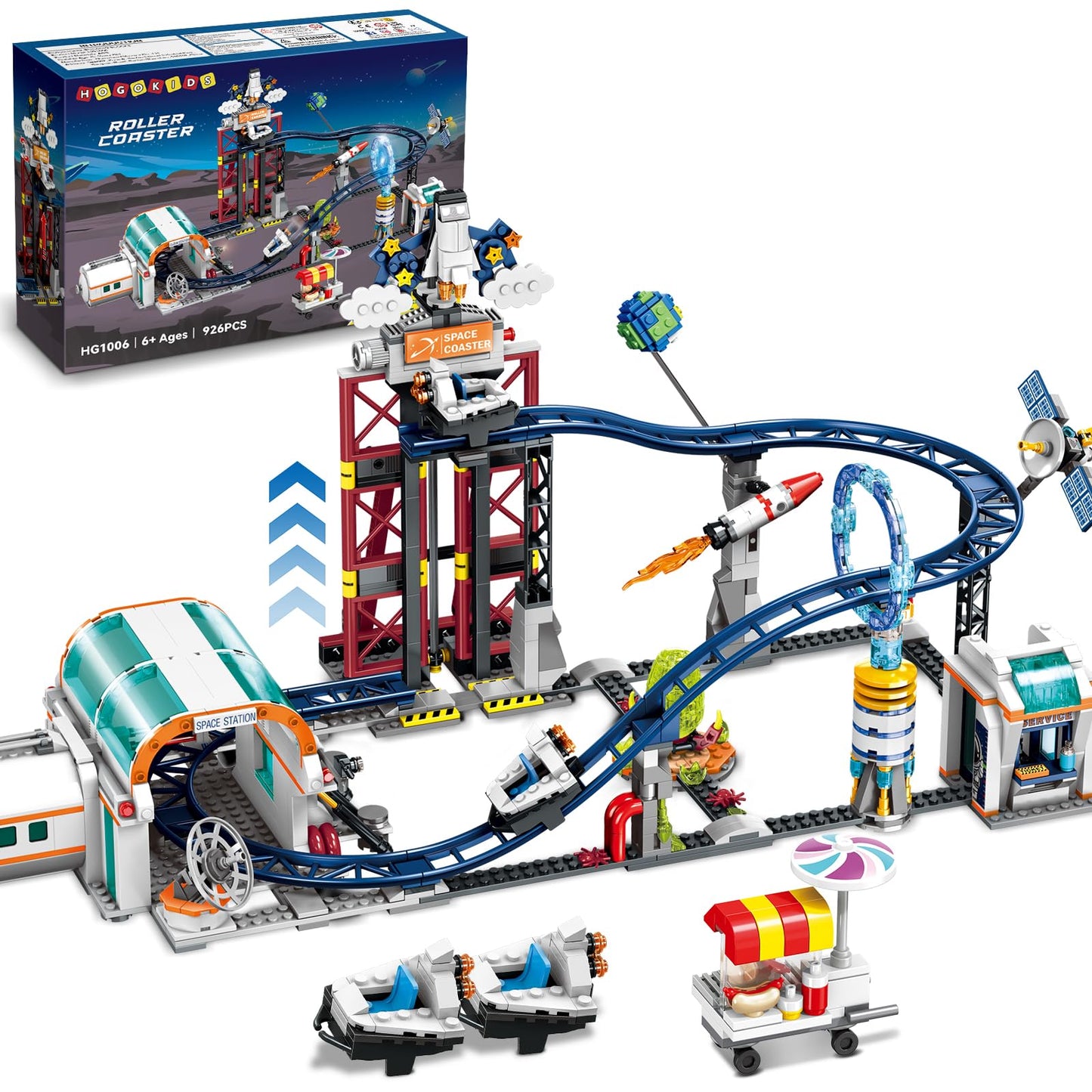 HOGOKIDS Space Roller Coaster Building Toy 926-Piece Set with Lift Platform