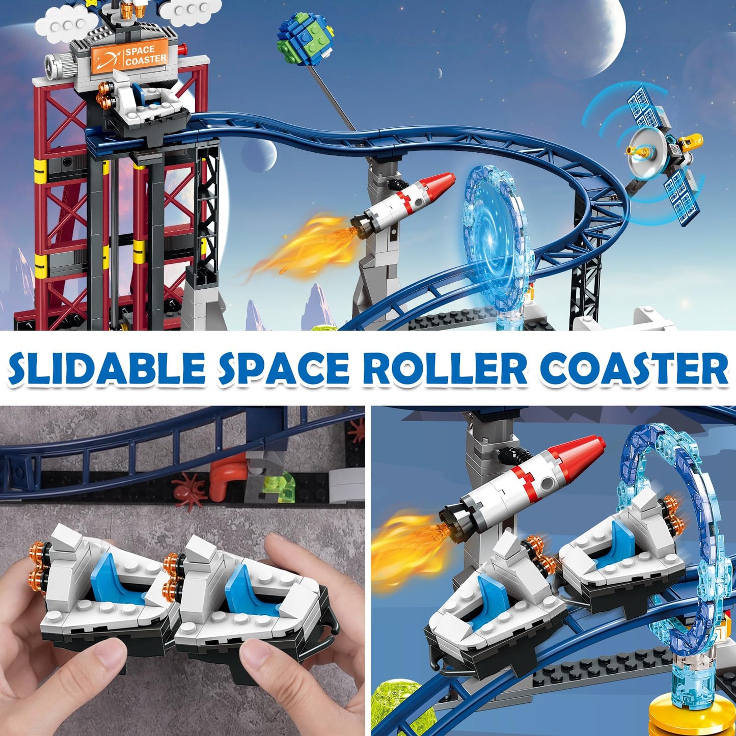 HOGOKIDS Space Roller Coaster Building Toy 926-Piece Set with Lift Platform