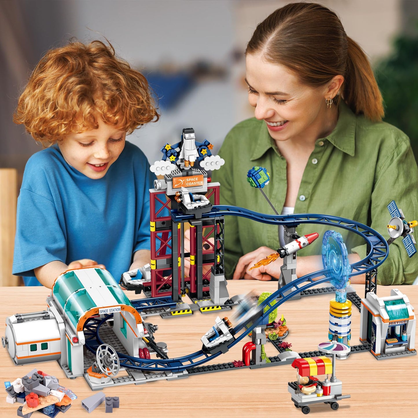 HOGOKIDS Space Roller Coaster Building Toy 926-Piece Set with Lift Platform
