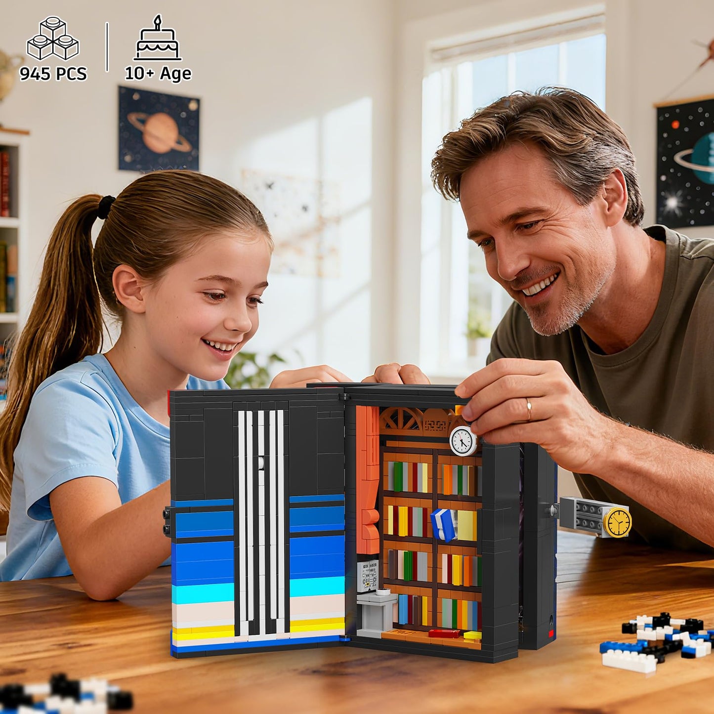 HOGOKIDS Magic Space Book Nook with LED Light – 945-Piece DIY Space Diorama