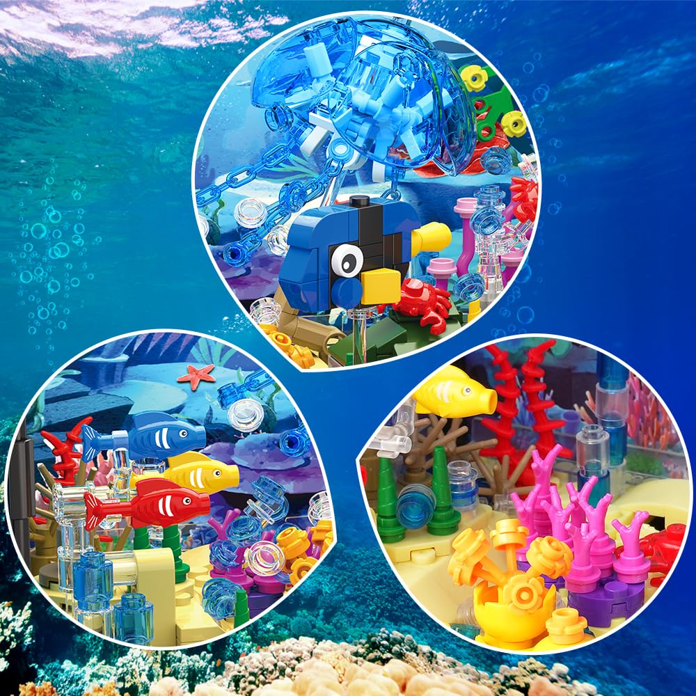 HOGOKIDS Fish Tank Building Set with LED Light | Movable Aquarium Toy 725PCS
