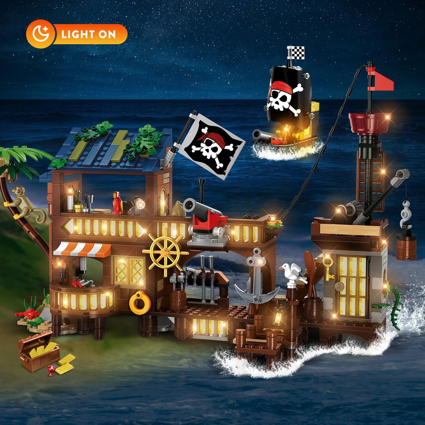 HOGOKIDS Pirate Ship House with LED Light – 781 Pcs STEM Kit (Ages 6-12+)
