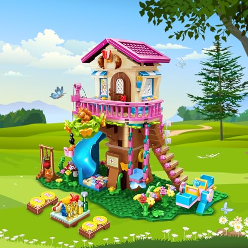 HOGOKIDS Tree House Building Set with LED Light – 622-Pcs Forest Up House with Slide | Gifts for Kids Ages 8–12+