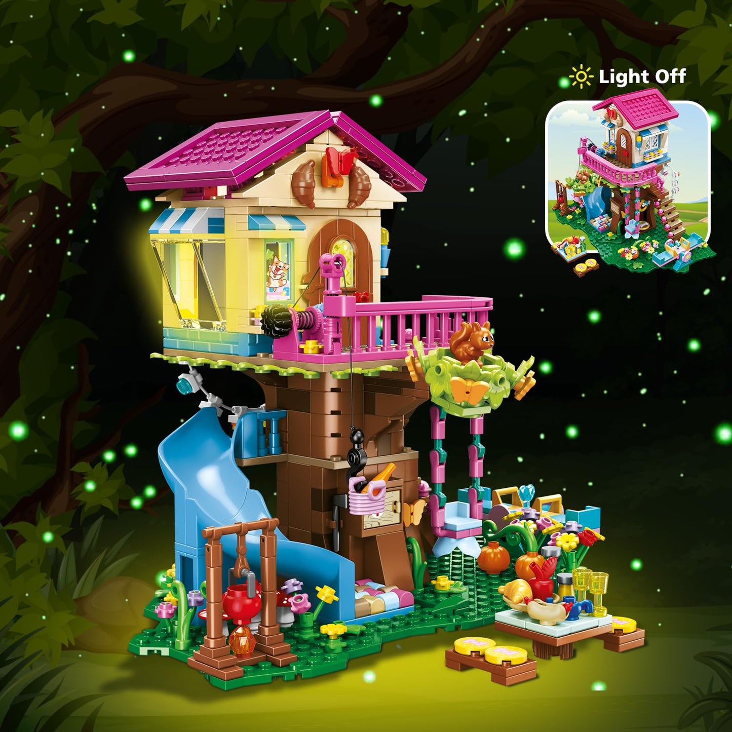 HOGOKIDS Tree House Building Set with LED Light – 622-Pcs Forest Up House with Slide | Gifts for Kids Ages 8–12+